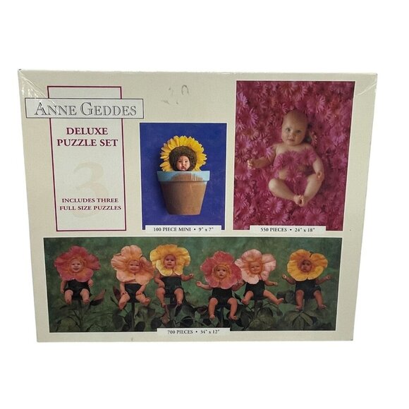 Anne Geddes Deluxe Puzzle Set 3 Puzzles 100/550/700 Pieces Baby Flower Theme - Picture 1 of 4